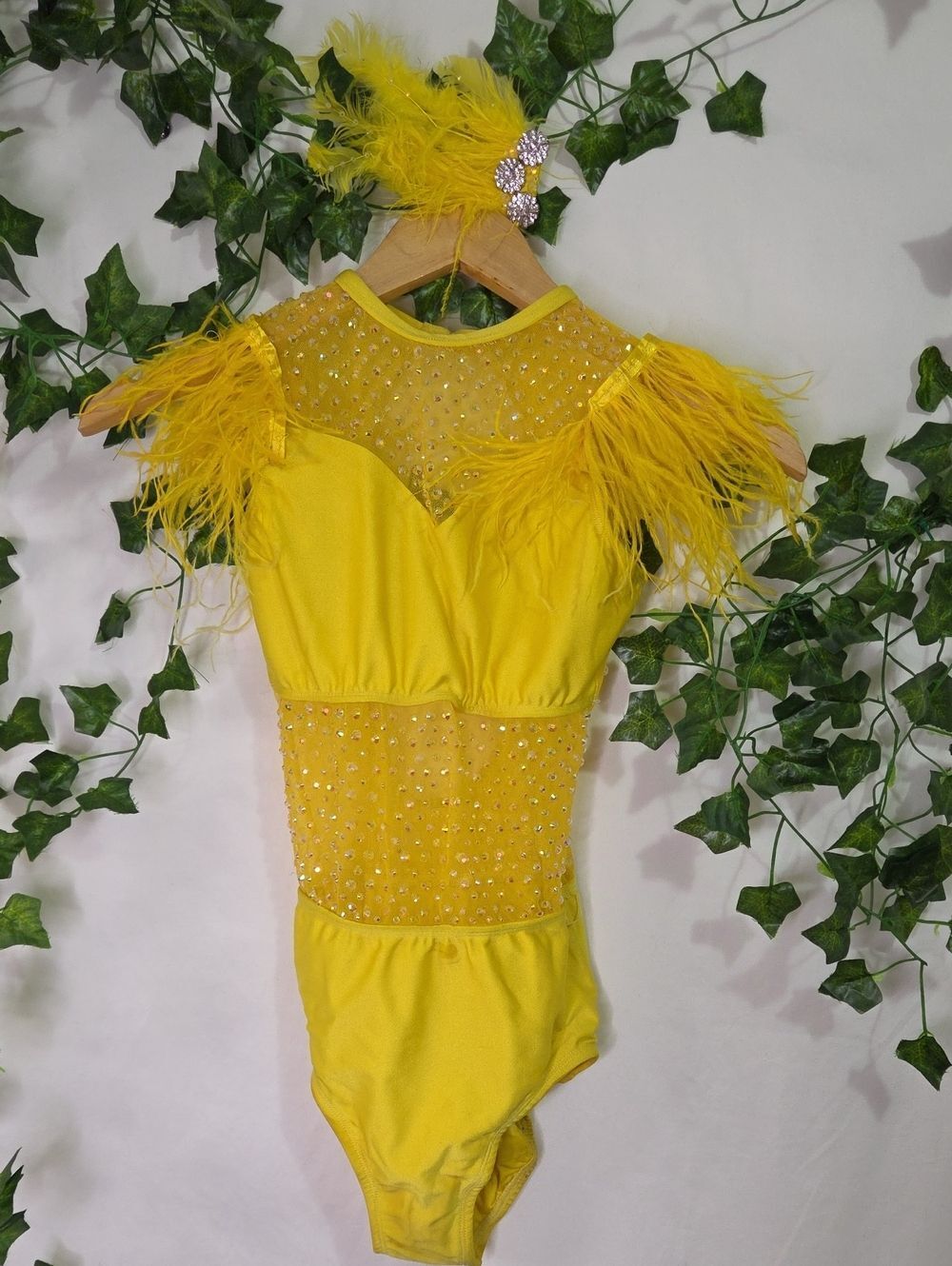 One Of A Kind! Yellow Feathered Dance Costume for Kids. Size LC